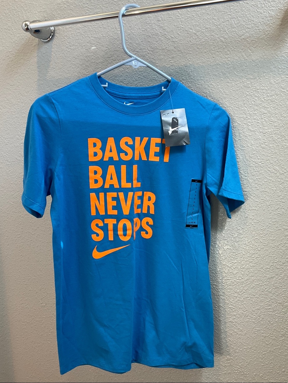 Nike Blue Tee with Orange Basketball Graphic